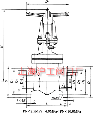 DKZ41H��DKZ41Y �� PN10~PN100 �������l�y��Ҫ���μ��Y���ߴ�ʾ��D