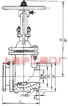 PZ41H 型 PN10~PN63 排渣閘閥主要外形及結構尺寸示意圖